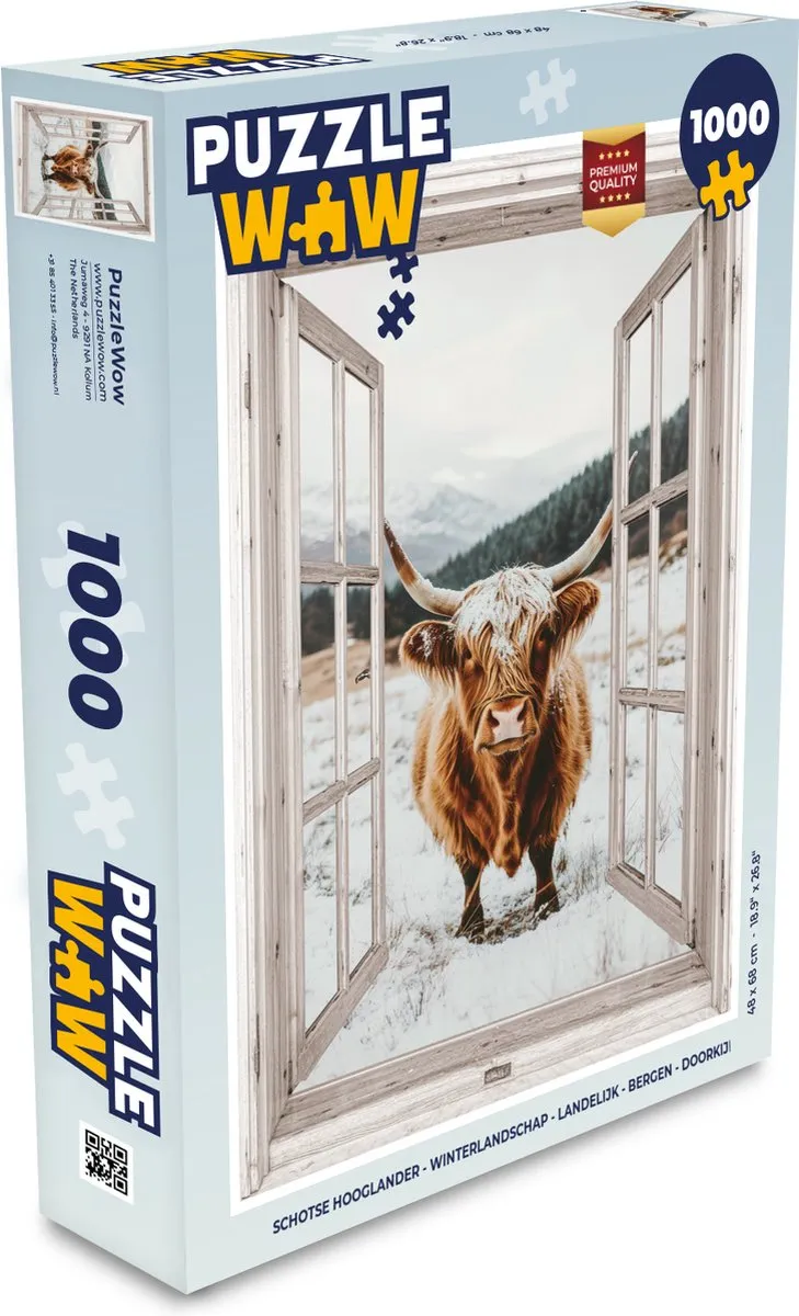 PuzzleWow Schotse Hooglander Winterlandschap Legpuzzel 1000 Stuks