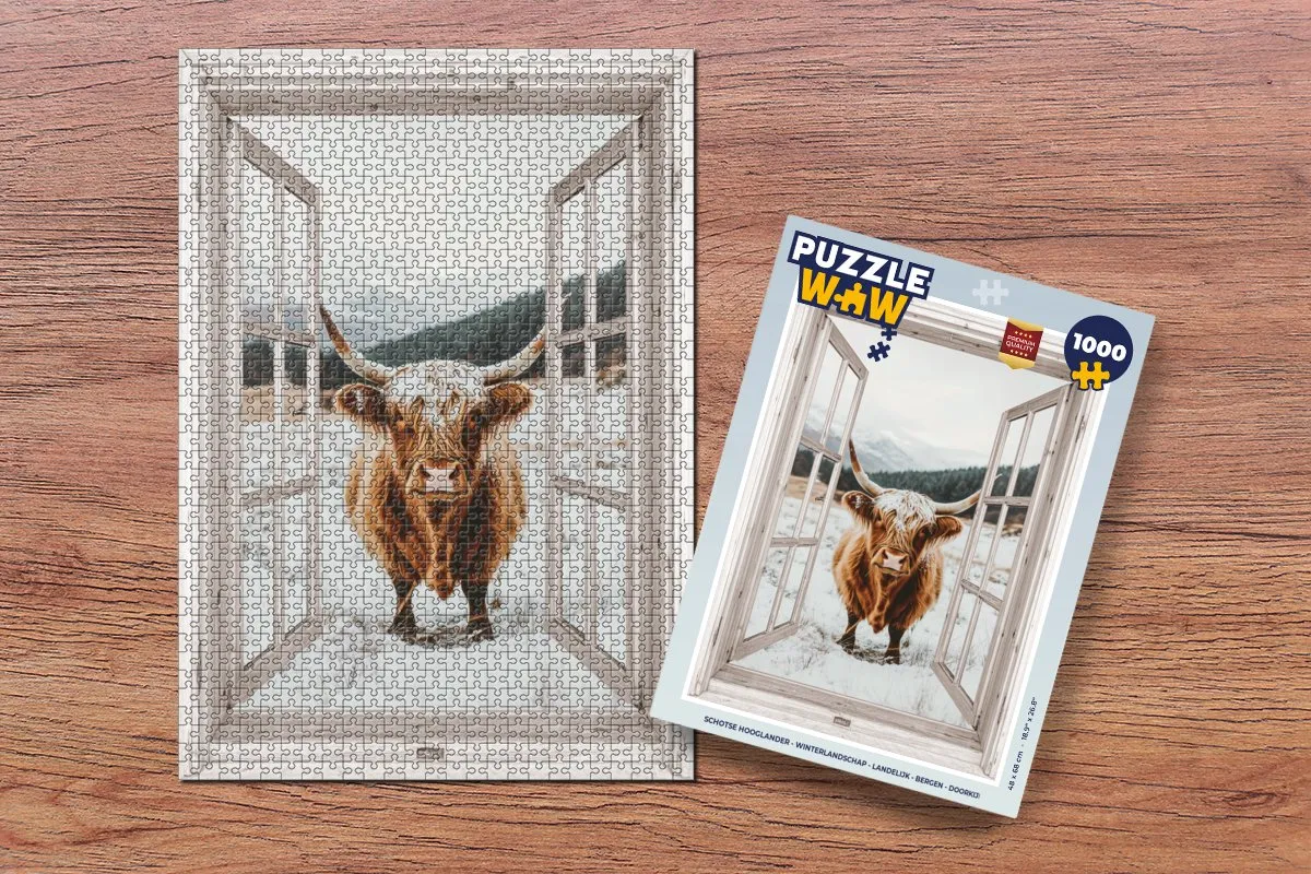 PuzzleWow Schotse Hooglander Winterlandschap Legpuzzel 1000 Stuks