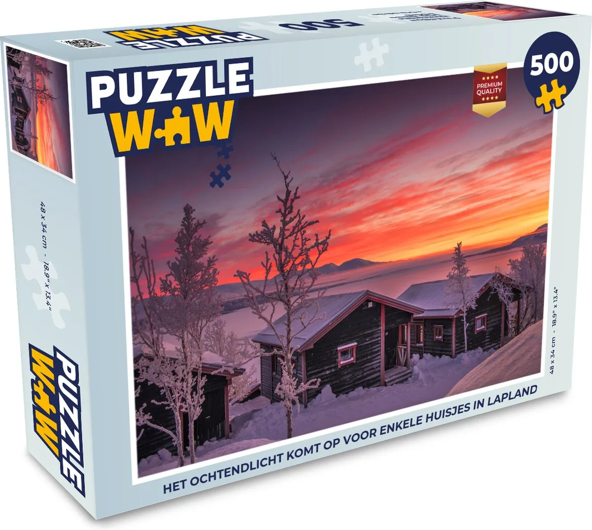 PuzzleWow Lapland Ochtendlicht Huisjes Legpuzzel 500 Stuks - Multicolor