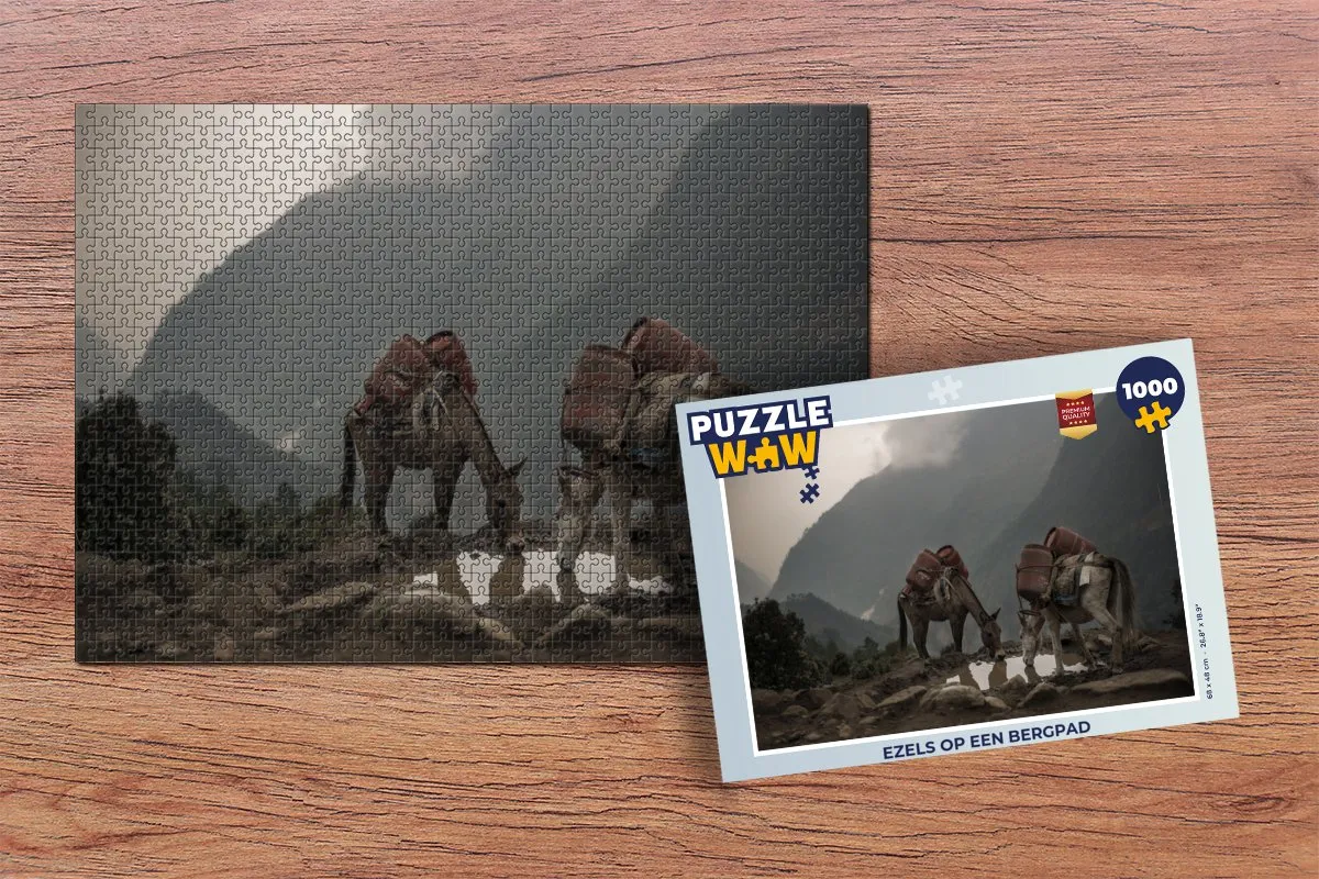 PuzzleWow Ezels op een Bergpad Legpuzzel 1000 Stuks - Multicolor