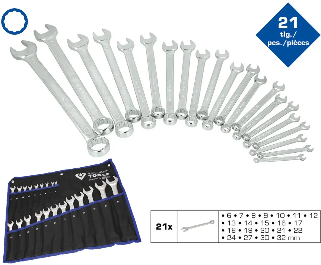 Brilliant Tools Combinatiesleutelset 21-delig - 8-53mm