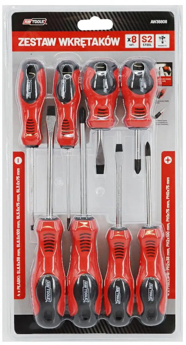 AWTOOLS AW36808 Schroevendraaierset 8-delig - S2 Staal - Zwart