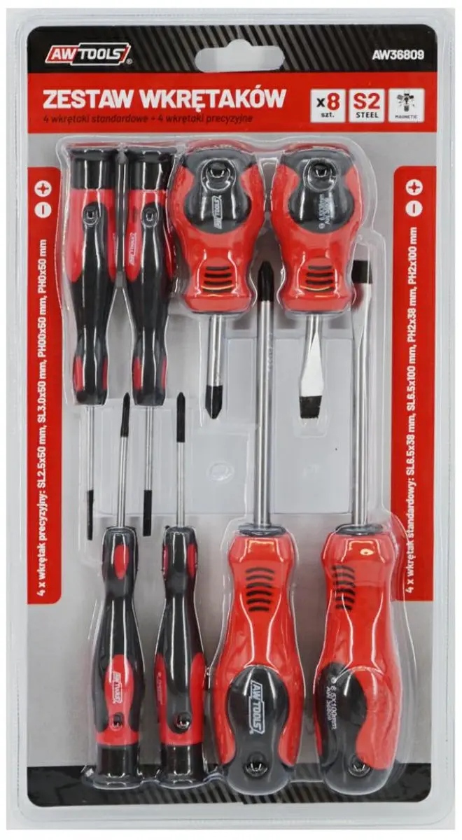 AWTOOLS AW36809 Schroevendraaierset 8-delig - S2 Staal Magnetisch