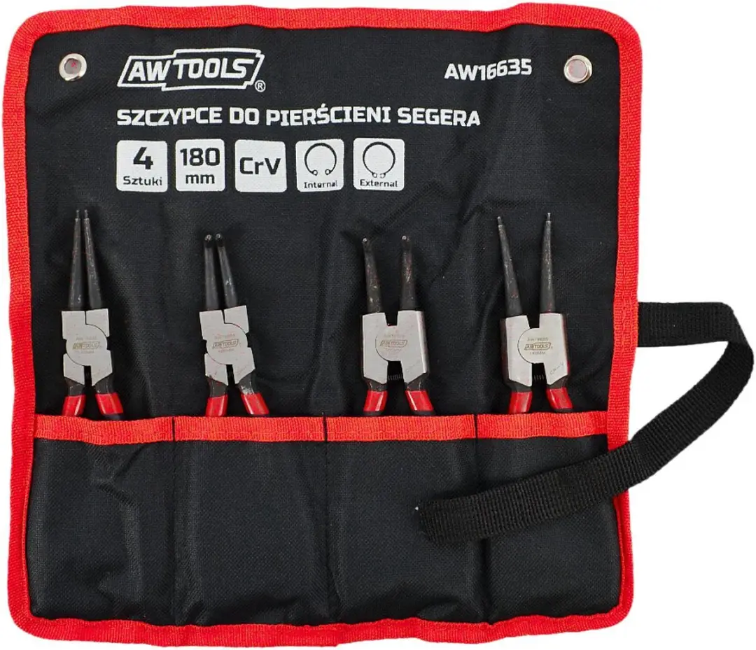 AWTOOLS 4-delige Borgringtang 180mm AW16635 - Rood/Zwart
