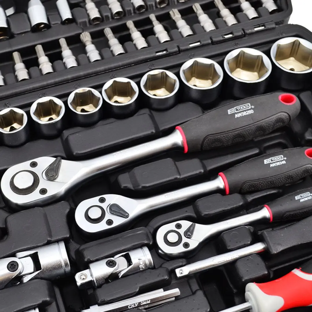 AWTOOLS Black Line Dopsleutelset 216-delig - CrV/CrMo Staal - Zwart