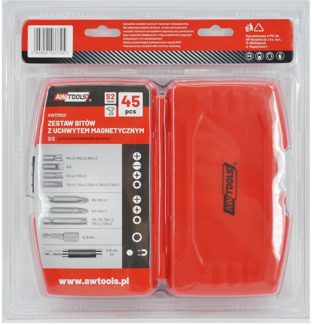 AWTOOLS AW37920 Schroefbitset 45 Stuks - S2 Staal