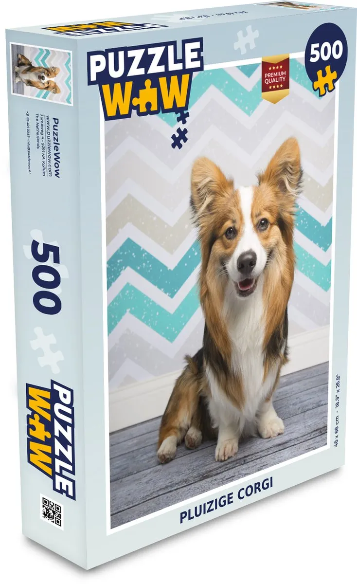 PuzzleWow Legpuzzel Pluizige Corgi 500 Stuks - Multicolor
