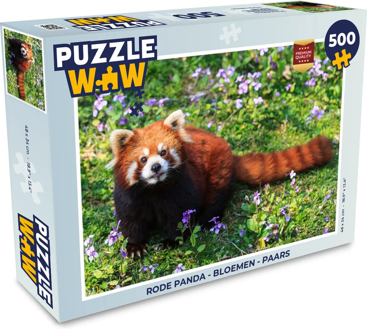 PuzzleWow Rode Panda Bloemen Legpuzzel 500 Stuks - Multicolor