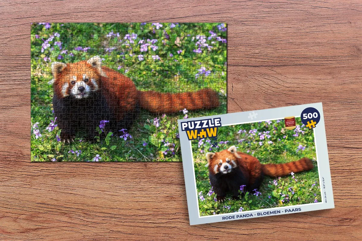 PuzzleWow Rode Panda Bloemen Legpuzzel 500 Stuks - Multicolor