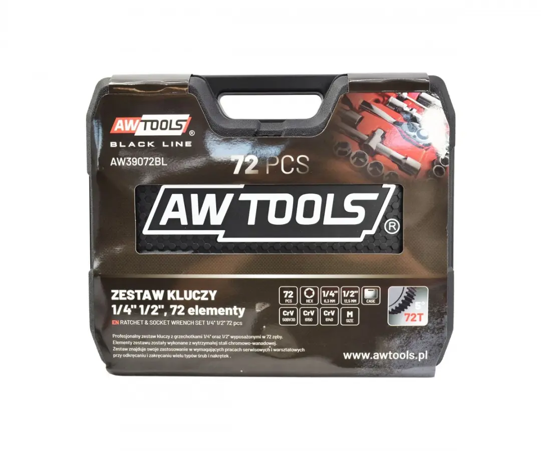 AWTOOLS Black Line AW39072BL Doppenset 72-delig - 1/2" & 1/4" - Zwart