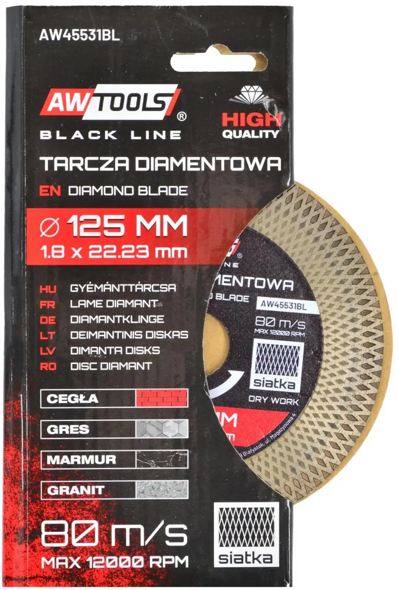 AWTOOLS Black Line Diamantschijf 125mm Turbo - Steen
