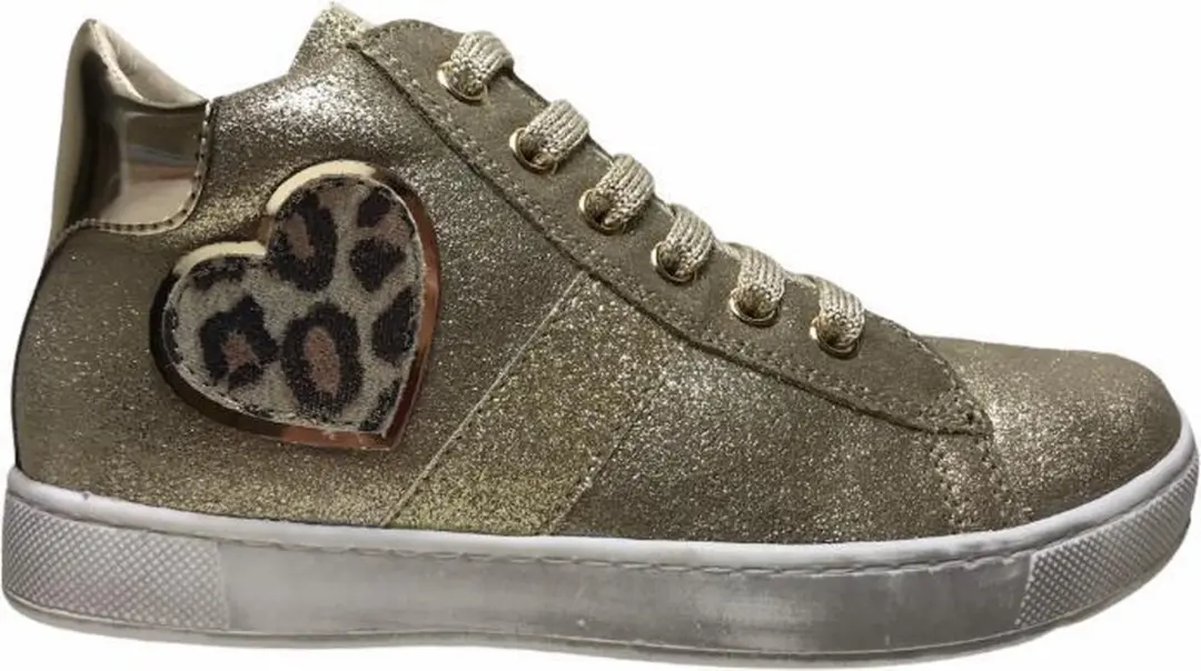 Naturino leopard hart veter rits hoge lederen sneakers Damme goud mt 24