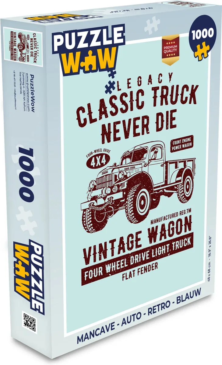 PuzzleWow Mancave Auto Retro Legpuzzel 1000 Stuks - Multicolor