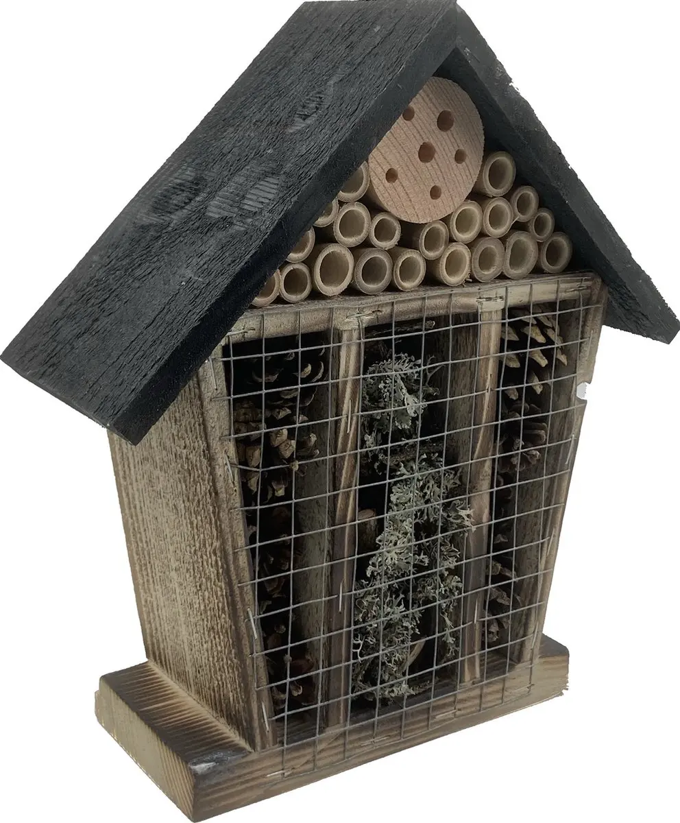 GARDEN SPIRIT Insectenhotel bijenhotel 8 x 24 x 27 cm. gevlamd zwart