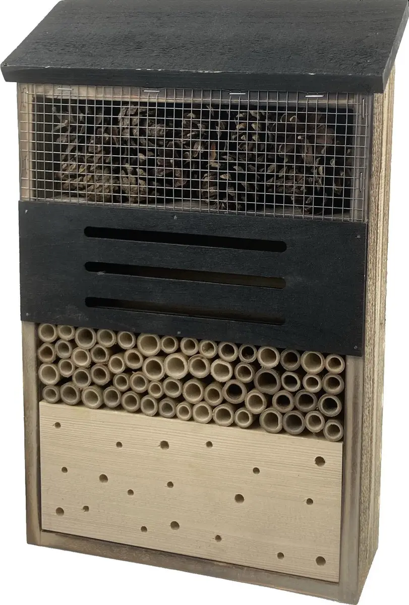 GARDEN SPIRIT Bijenhotel 8 x 26 x 39 cm. Insectenhotel gevlamd hout