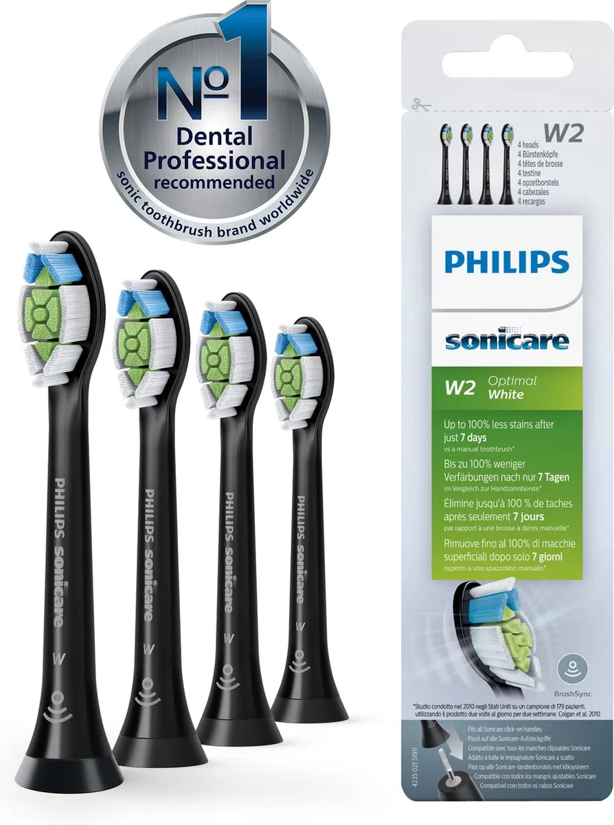 Philips Sonicare W2 HX6064/11 Opzetborstels - 4 Stuks - Zwart