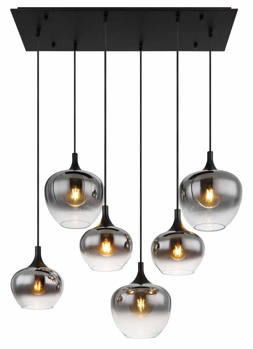 Globo Maxy Hanglamp - 6x E27 - Zwart - Smoke Glas - afbeelding 3 van 6