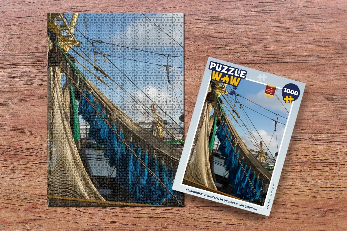 PuzzleWow Legpuzzel Kleurrijke Visnetten IJmuiden 1000 Stuks - Multicolor