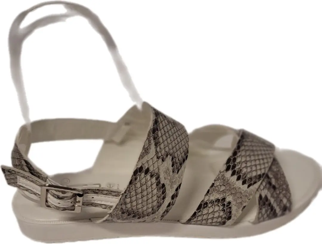 MUSE-SANDAL-SNAKE LEDERLOOK-HEELSTRAP-WITTE ZOOL-SIZE 39