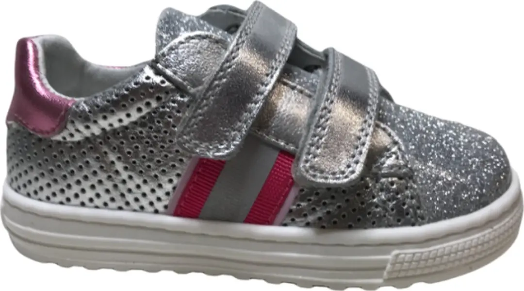 Naturino velcro's rubberen tip lederen sneakers Seam zilver fuxia mt 22