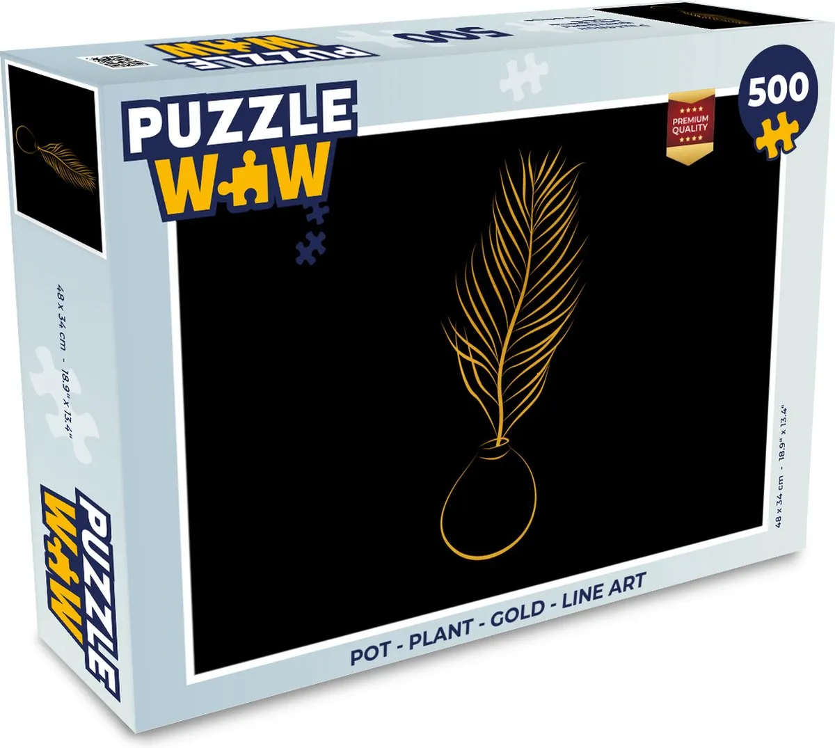 PuzzleWow Puzzel Pot Plant Gold Line Art 500 Stuks - 7435049342300