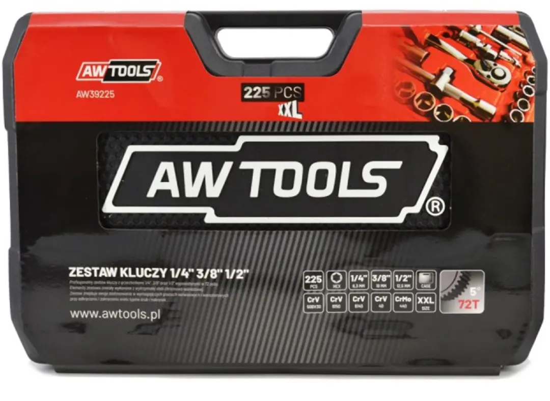 AWTOOLS Black Line Dopsleutelset 225-delig - CrV Staal