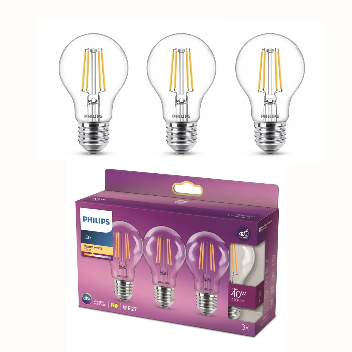 Philips LED E27 Warmwit 4.3W