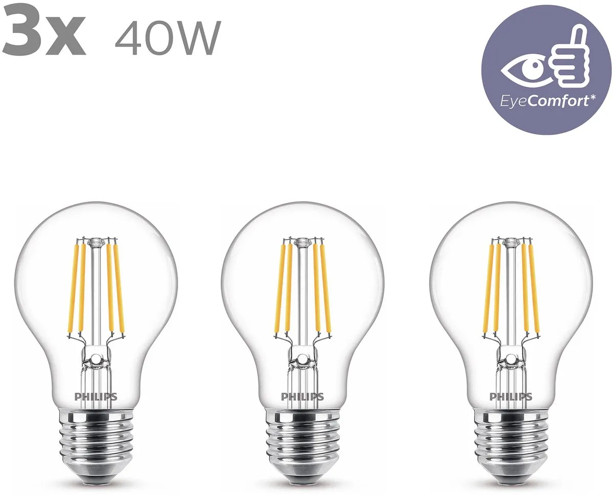 Philips LED E27 Warmwit 4.3W - 3 Stuks - afbeelding 6 van 6