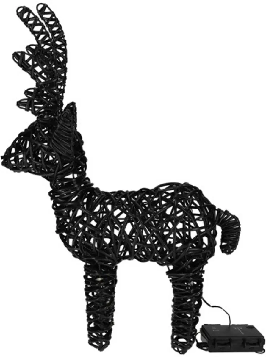 Rendier zwart rotan met led lichtjes 30x45x11cm
