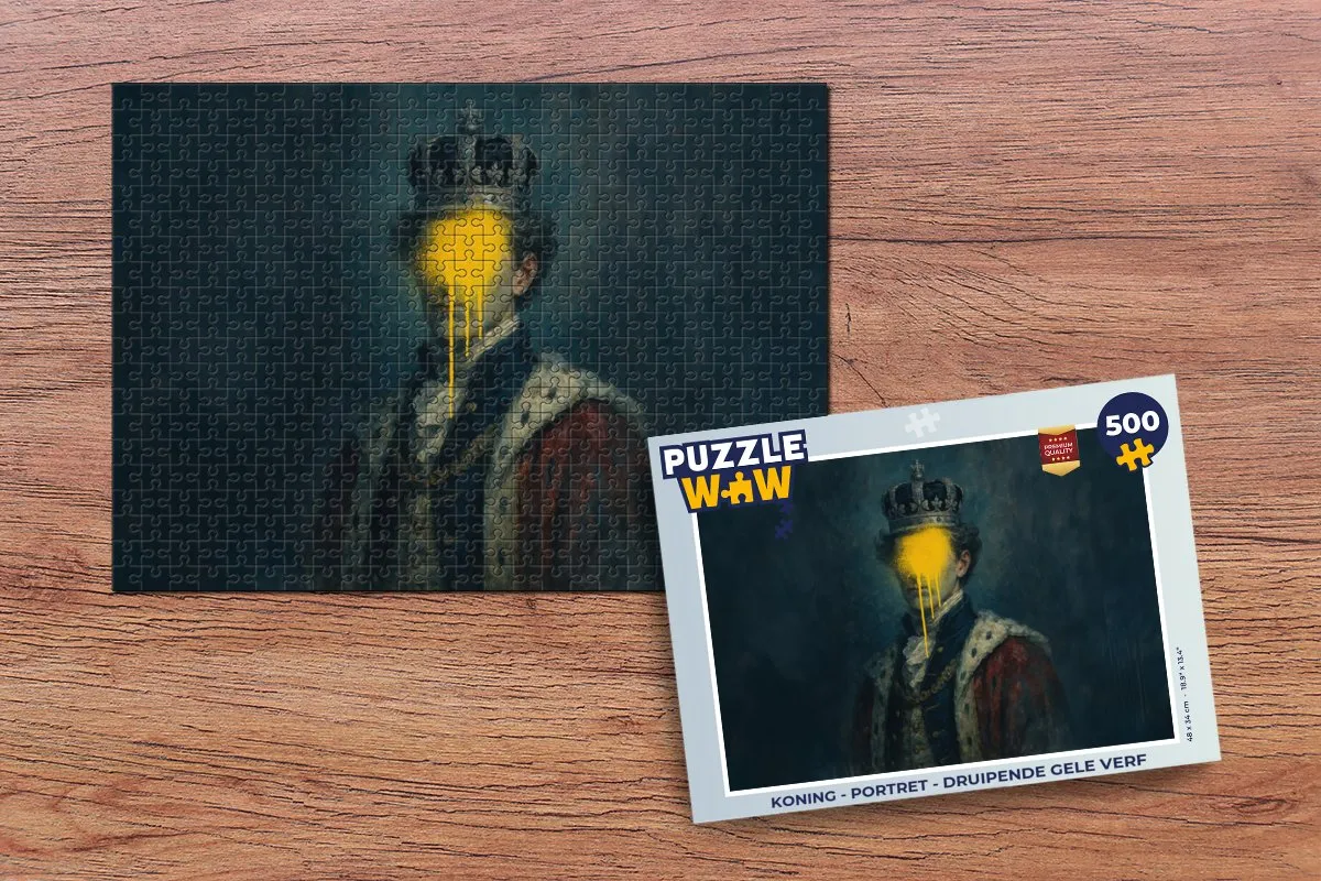 PuzzleWow Koning - Portret Druipende Gele Verf Legpuzzel 500 Stukken