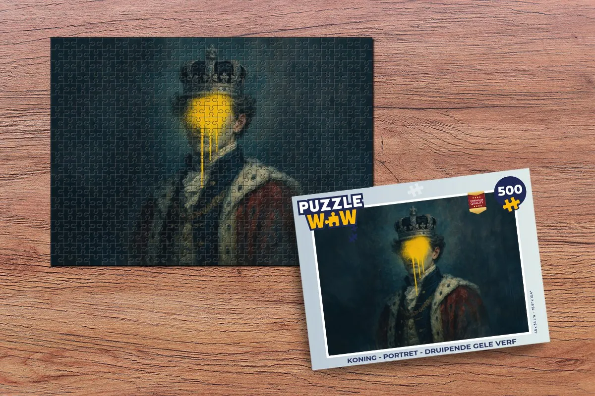 PuzzleWow Koning - Portret Druipende Gele Verf Legpuzzel 500 Stukken
