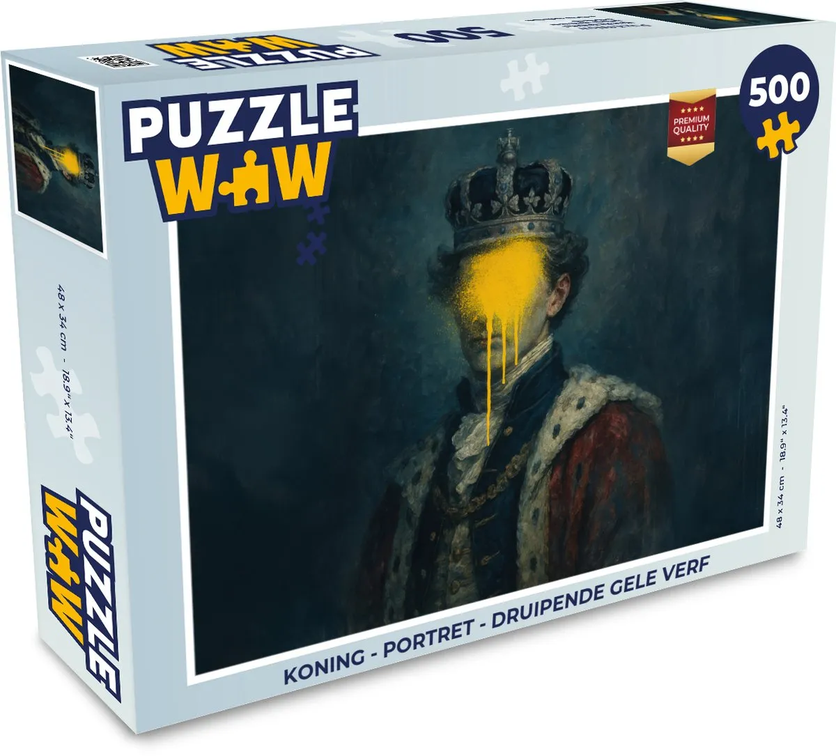 PuzzleWow Koning - Portret Druipende Gele Verf Legpuzzel 500 Stukken