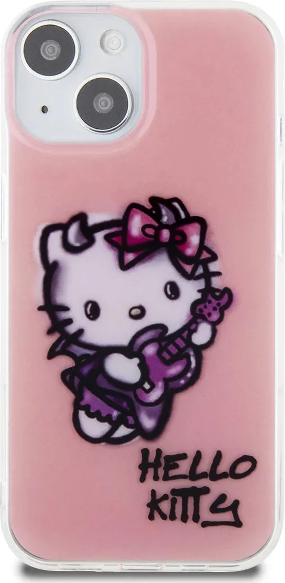 Hello Kitty iPhone 15 Hoesje Graffiti Guitar - Roze