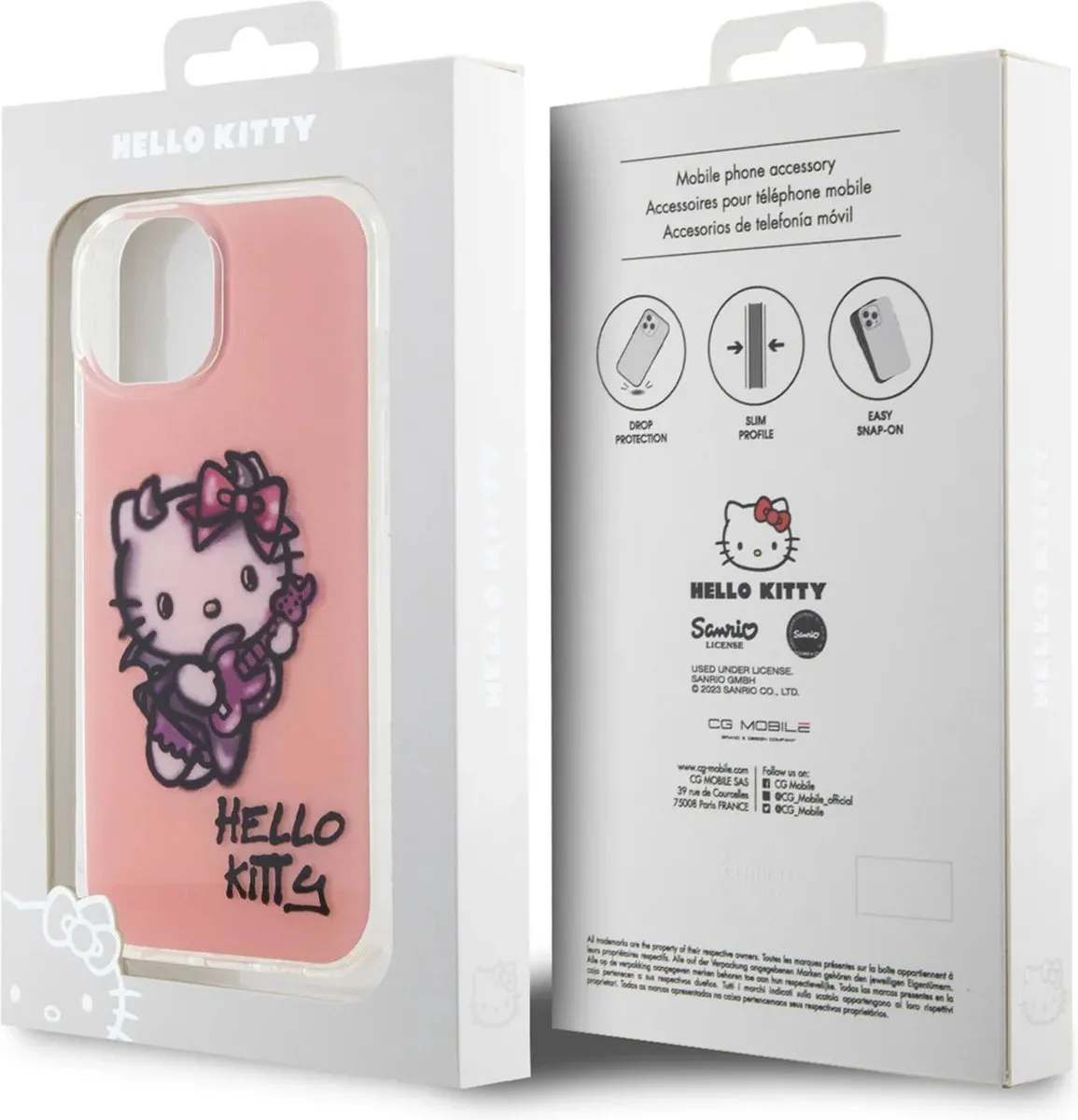 Hello Kitty iPhone 15 Hoesje Graffiti Guitar - Roze