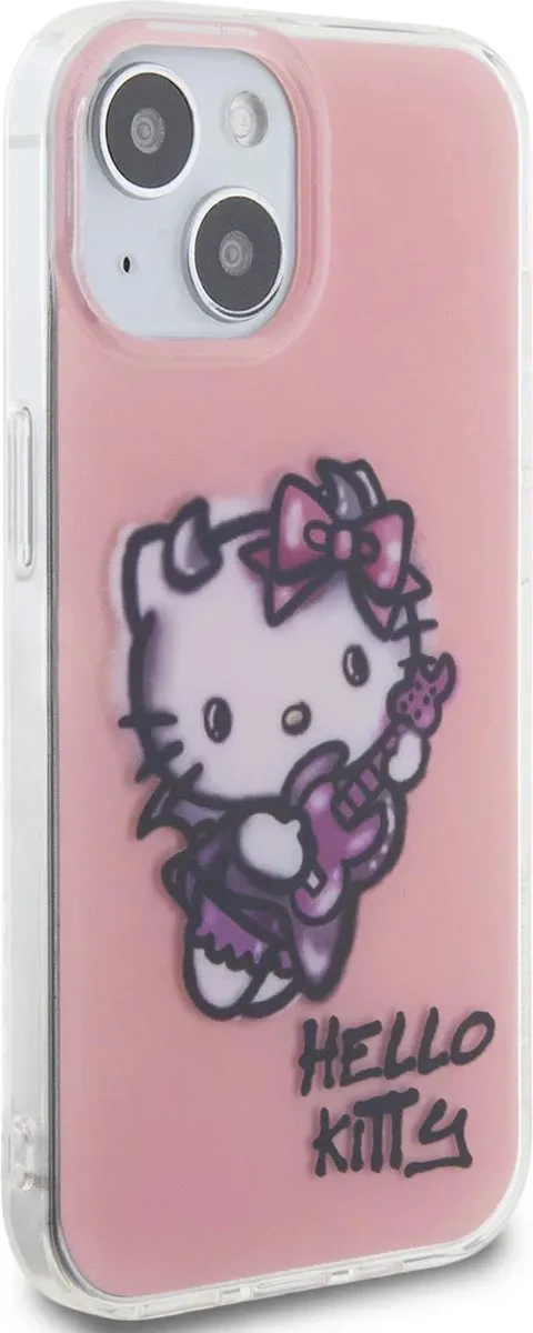 Hello Kitty iPhone 15 Hoesje Graffiti Guitar - Roze
