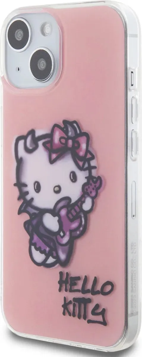 Hello Kitty iPhone 15 Hoesje Graffiti Guitar - Roze - afbeelding 6 van 6