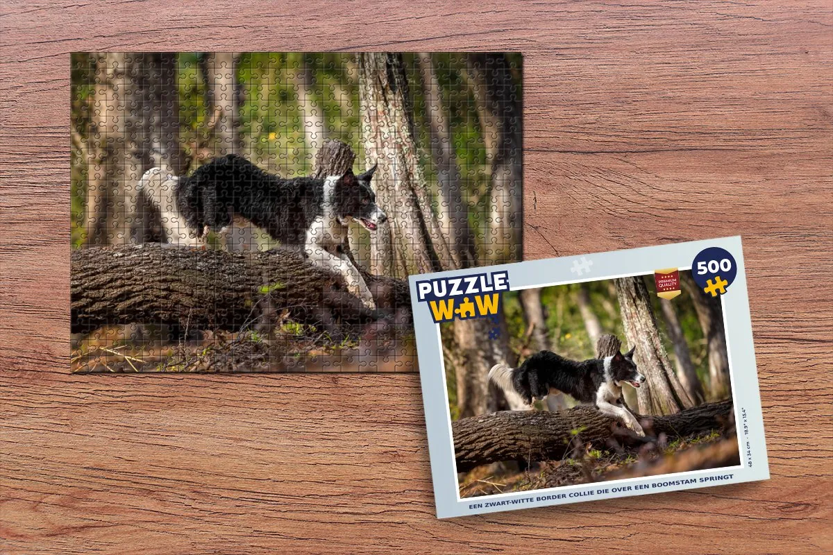 PuzzleWow Legpuzzel Border Collie Boomstam 500 Stuks - Multicolor