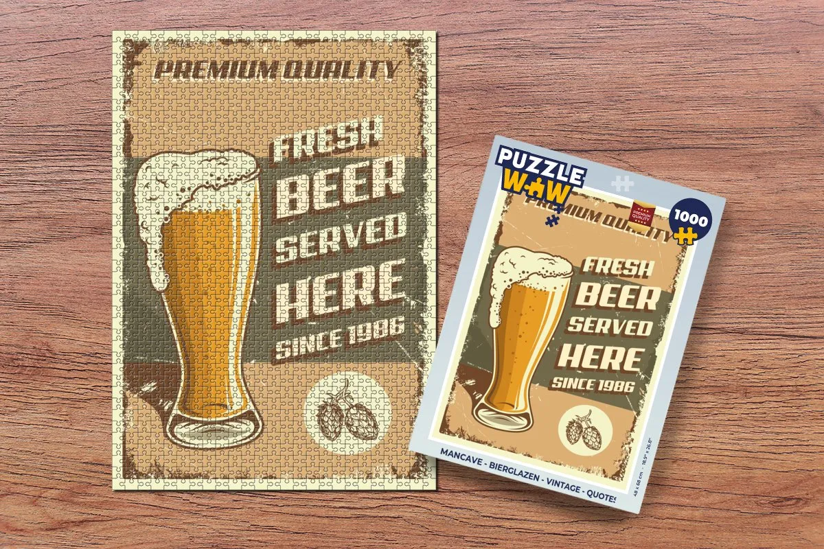 PuzzleWow Mancave Bierglazen Legpuzzel 1000 Stuks - Multicolor