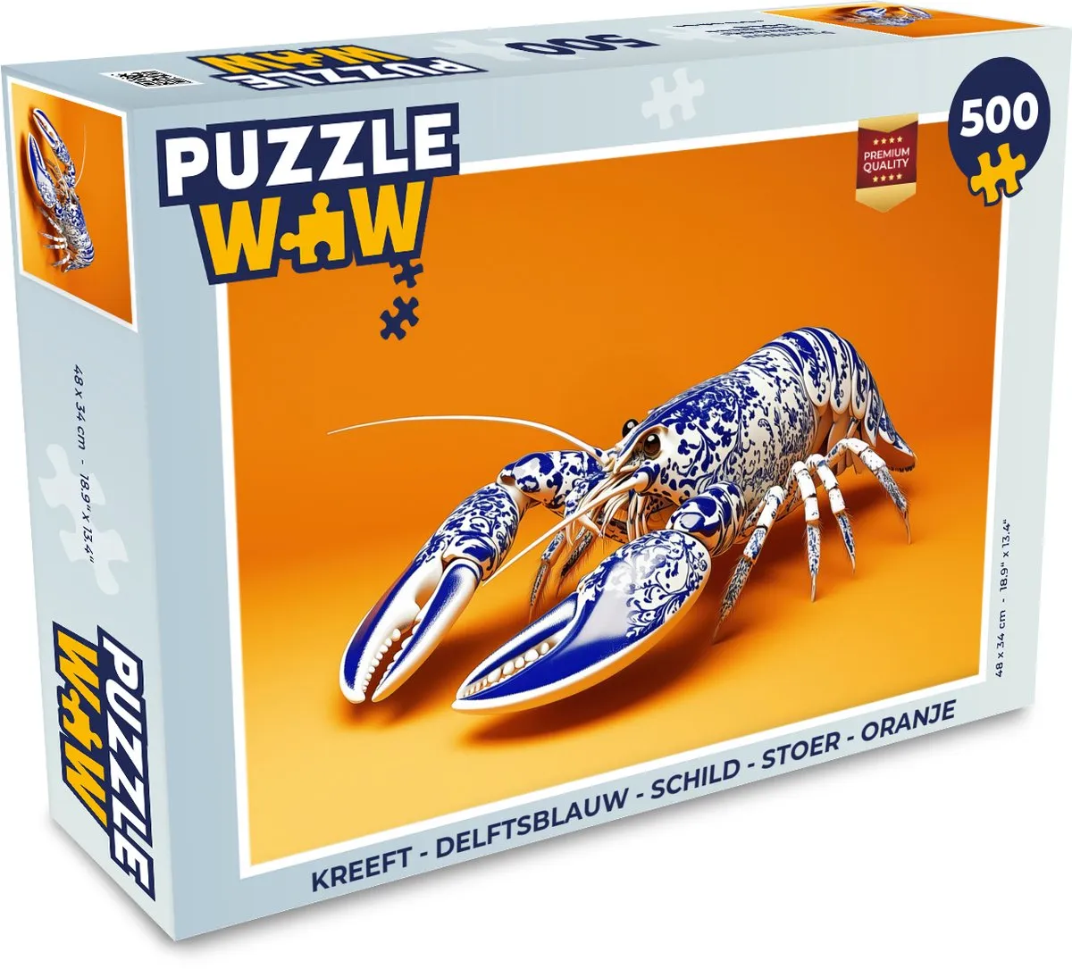 PuzzleWow Kreeft Puzzel 500 Stuks - Delftsblauw/Oranje