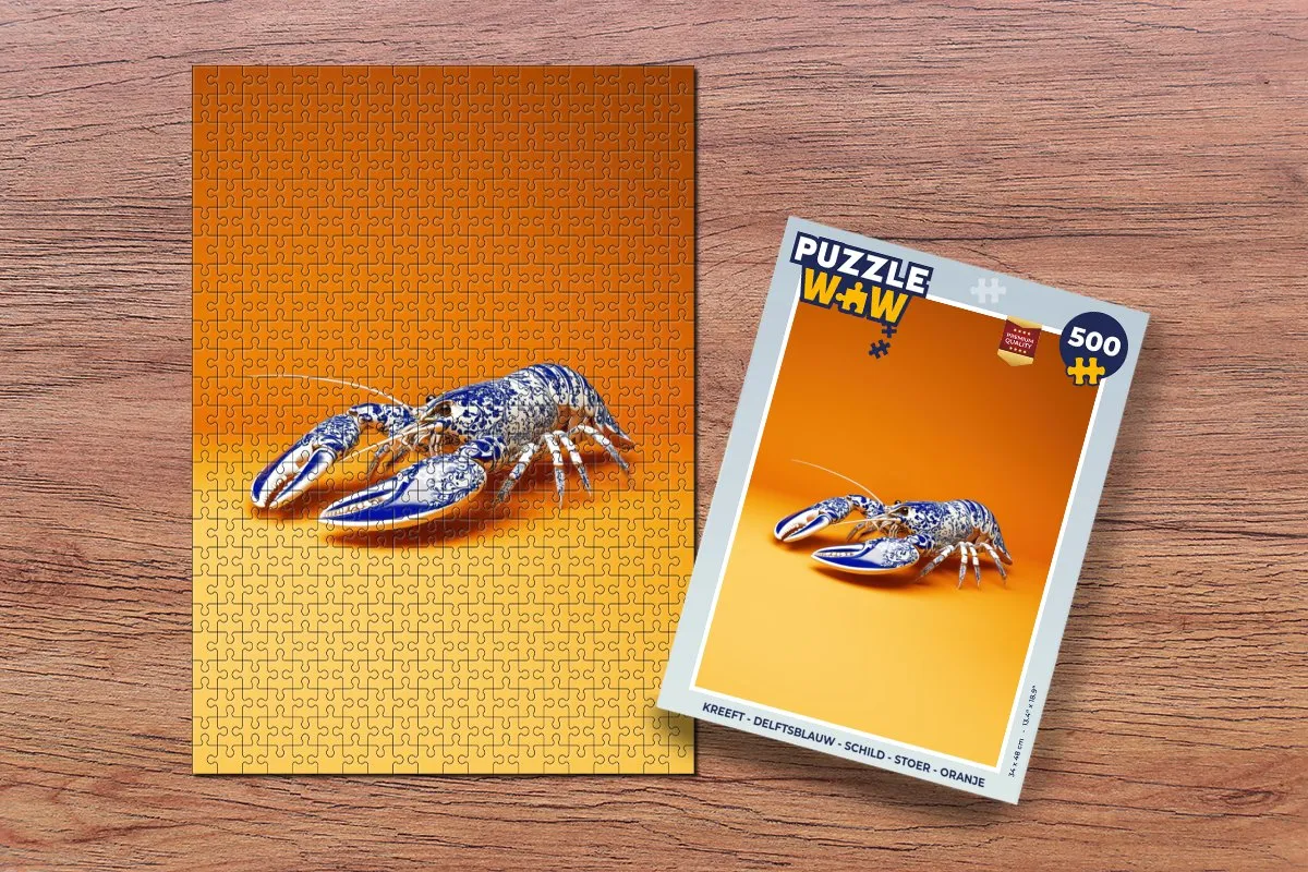 PuzzleWow Kreeft Puzzel 500 Stuks - Delftsblauw/Oranje