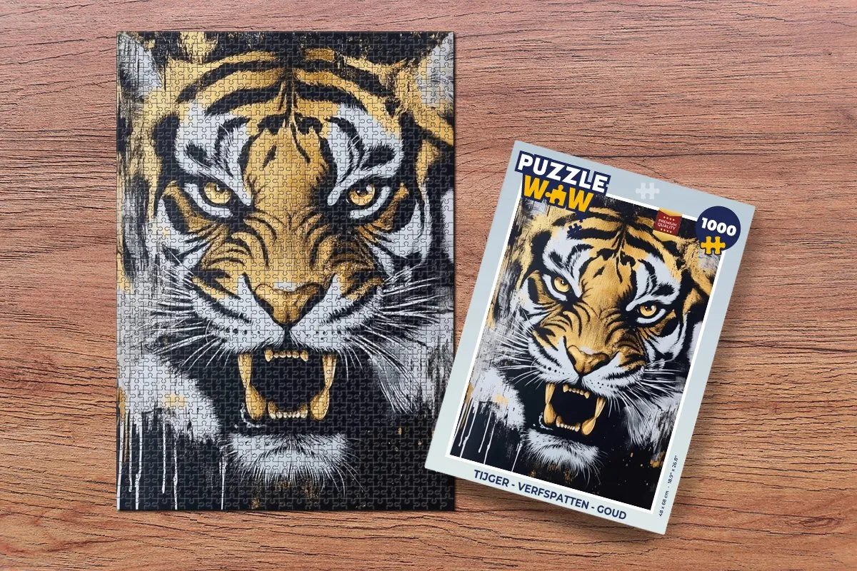 PuzzleWow Tijger Verfspatten Legpuzzel 1000 Stuks - Goud