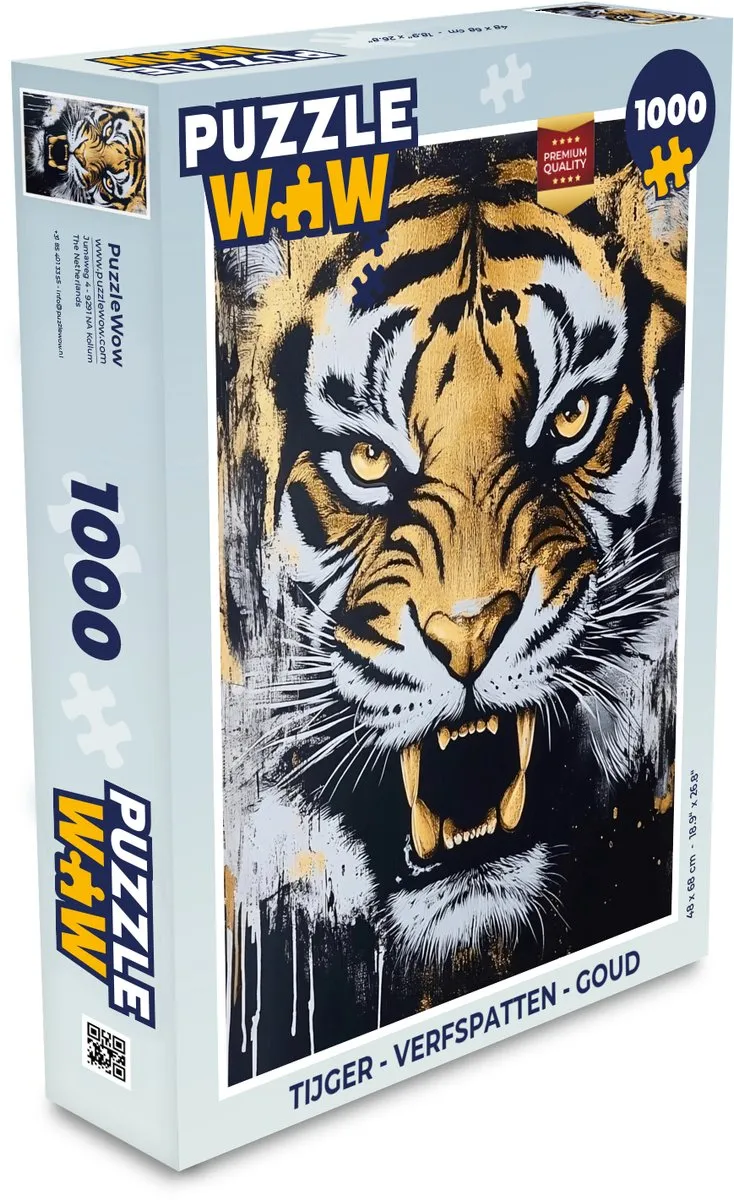 PuzzleWow Tijger Verfspatten Legpuzzel 1000 Stuks - Goud
