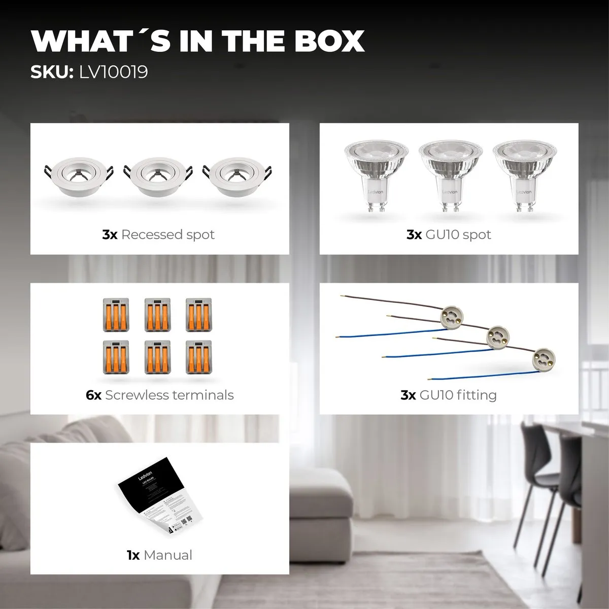 LEDVION 3X Tokyo Inbouwspot - 3W 2700K - Ø92mm