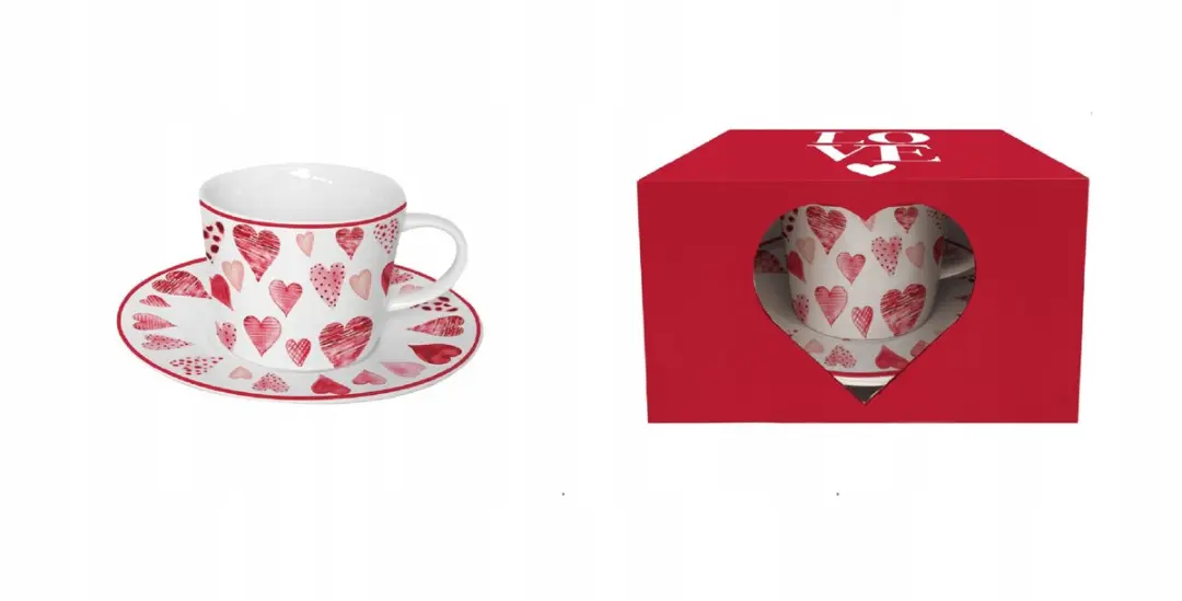 SERCA 1 Porseleinen Kop & Schotel Set met Hartjes
