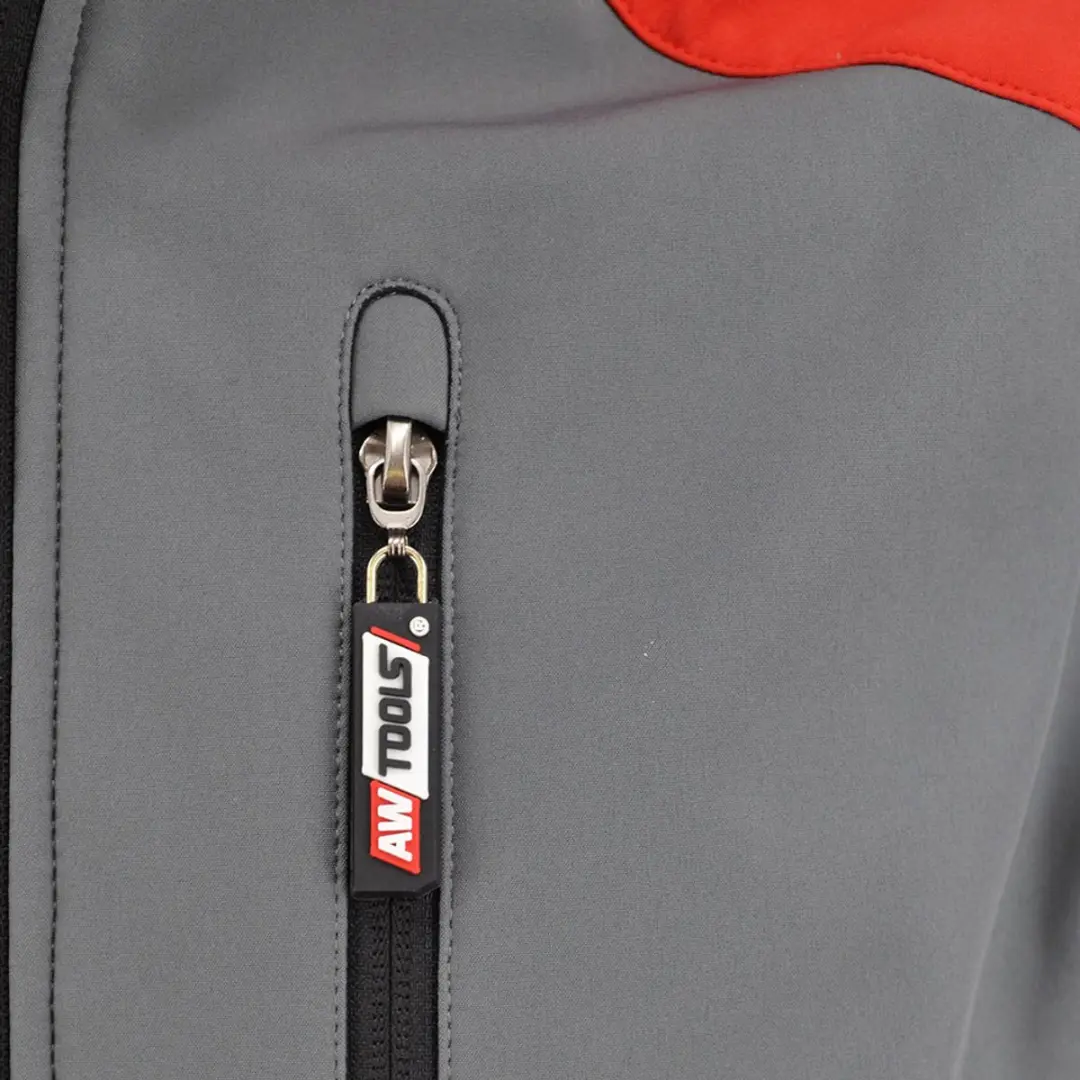 AWTools Professionele Softshell Werkjas - Maat M - Winddicht & Waterafstotend - Ademend - Met Capuchon - Rood/Grijs - AW02701