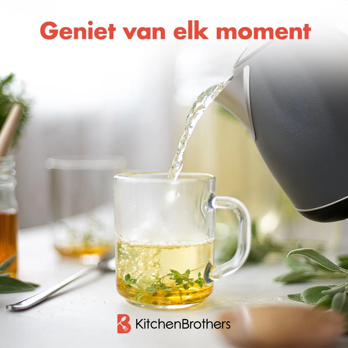 KitchenBrothers KB4070 Waterkoker 1,7L - 2200W - Titanium Grijs