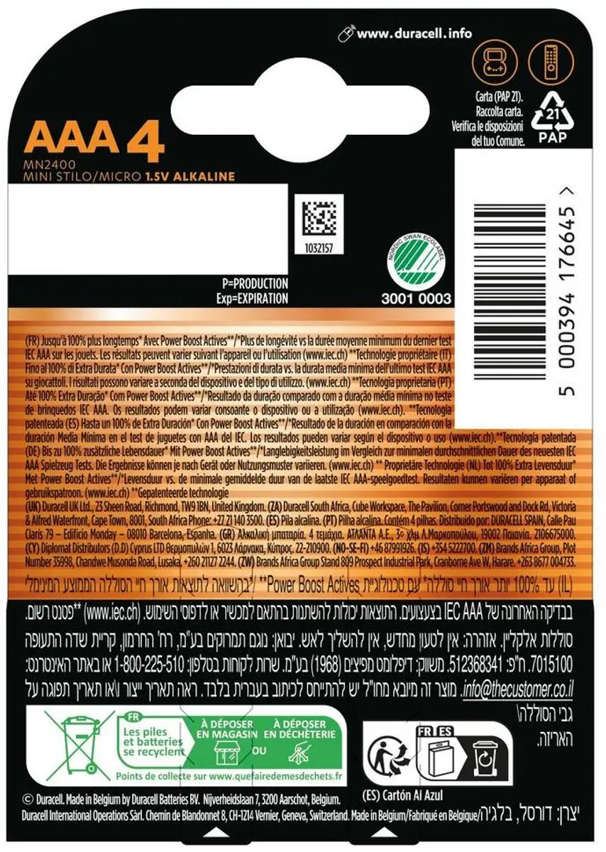 Duracell Plus AAA Batterijen 1200mAh - 4 Stuks