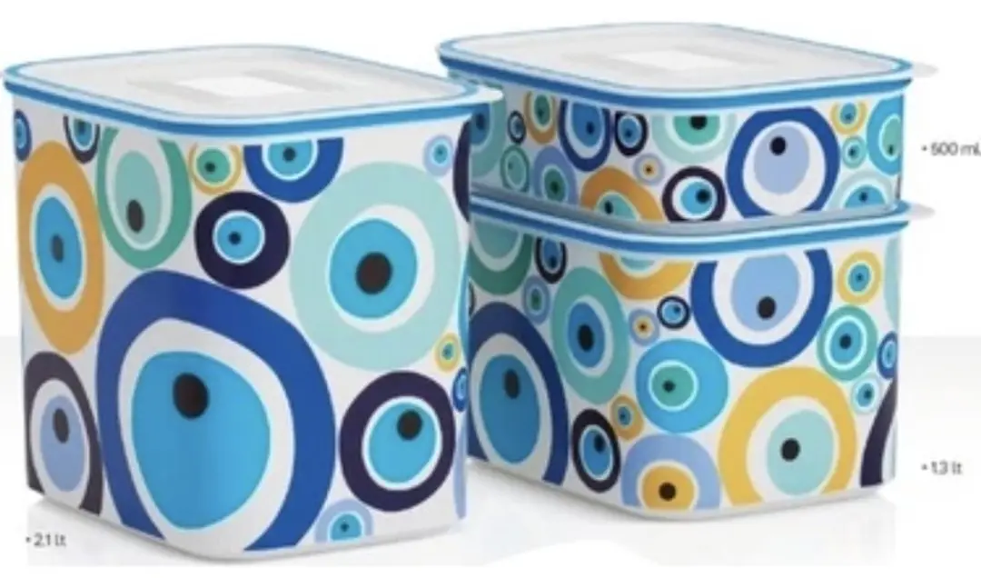 Tupperware set van 3 Blokbussen koekjesdoos
