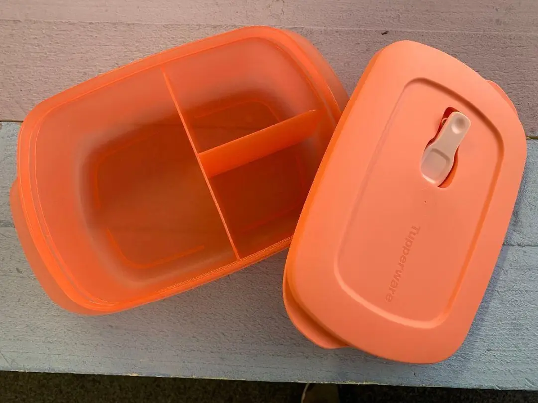 Tupperware Crystal Wave Magnetronbord , 1 liter , zalmkleur