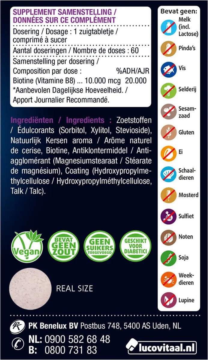 Lucovitaal Biotine 10.000 mcg Forte Zuigtabletten - 60 Stuks